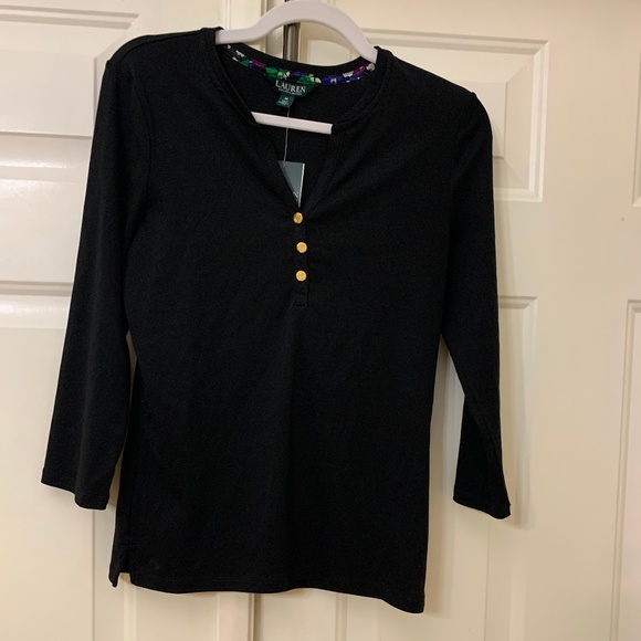 NWT - BLACK CASUAL TOP WITH GOLD BUTTONS - Picture 5 of 9